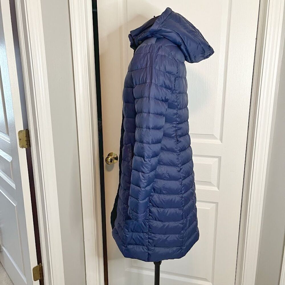 Lands' End Quilted Puffer Down Feathers Zip Button Pocket Packable Hoodie Coat - Picture 5 of 16
